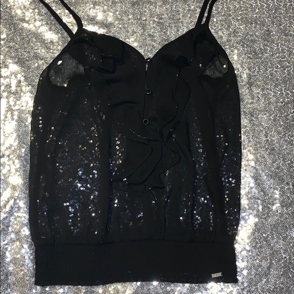 Guess XS sheer top with button/bead/ruffle design - Picture 1 of 6